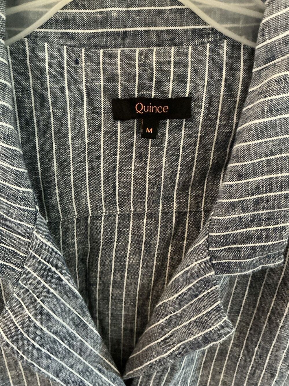 Quince 100% European Linen Button Front Dress Sz M Chambray Stripe - Picture 2 of 7